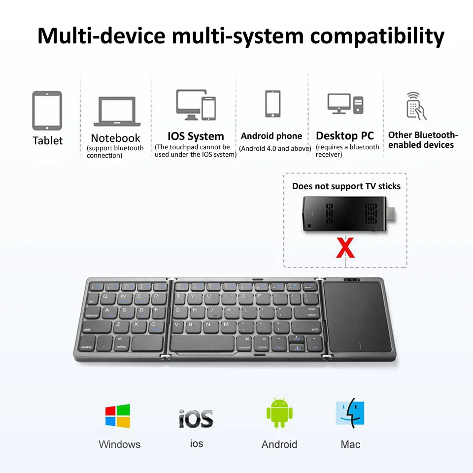 Imagem -02 - Teclado Dobrável Bluetooth Recarregável Portátil Mini Usb com Fio Teclado com Touchpad Mouse para Android pc Tablet 3-sincronização do Dispositivo