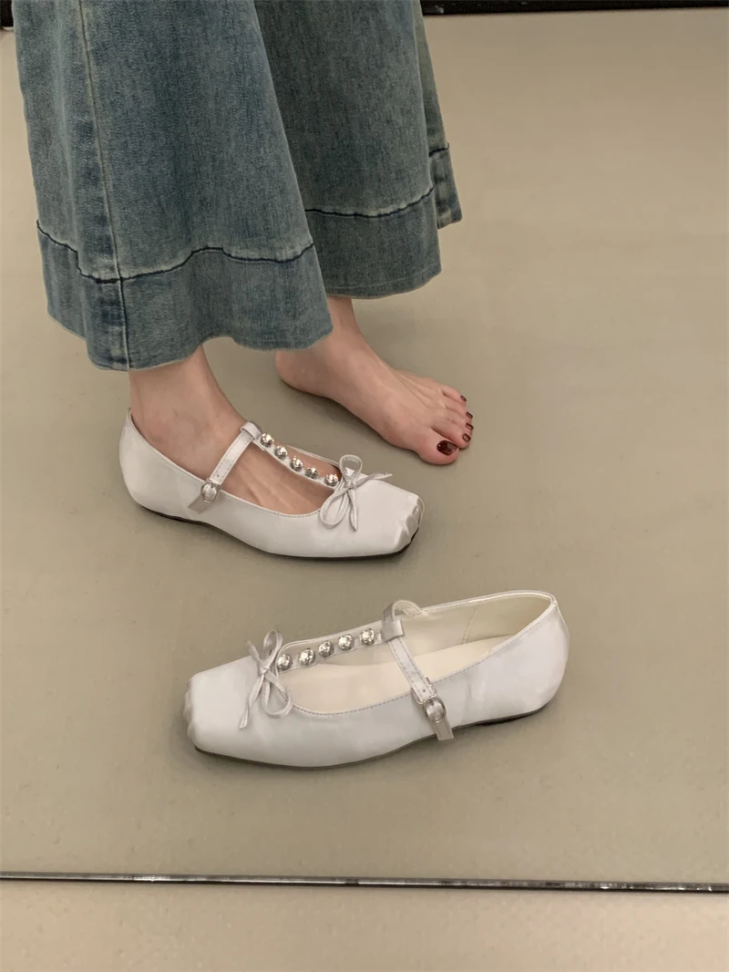 

Women's Wedged Heel Shoes Spring New Square Head Shallow Mouth Metal Buckle Anti-slip Wear-resistant Low-top Shoes