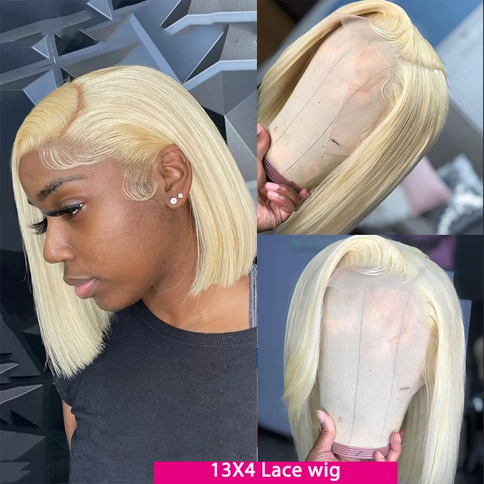 613 Lace Frontal Wig Honey Blonde Colored Human Hair Wigs For Women 180% 4x4 Closure 13x4 Straight Lace Front Short Bob Wig