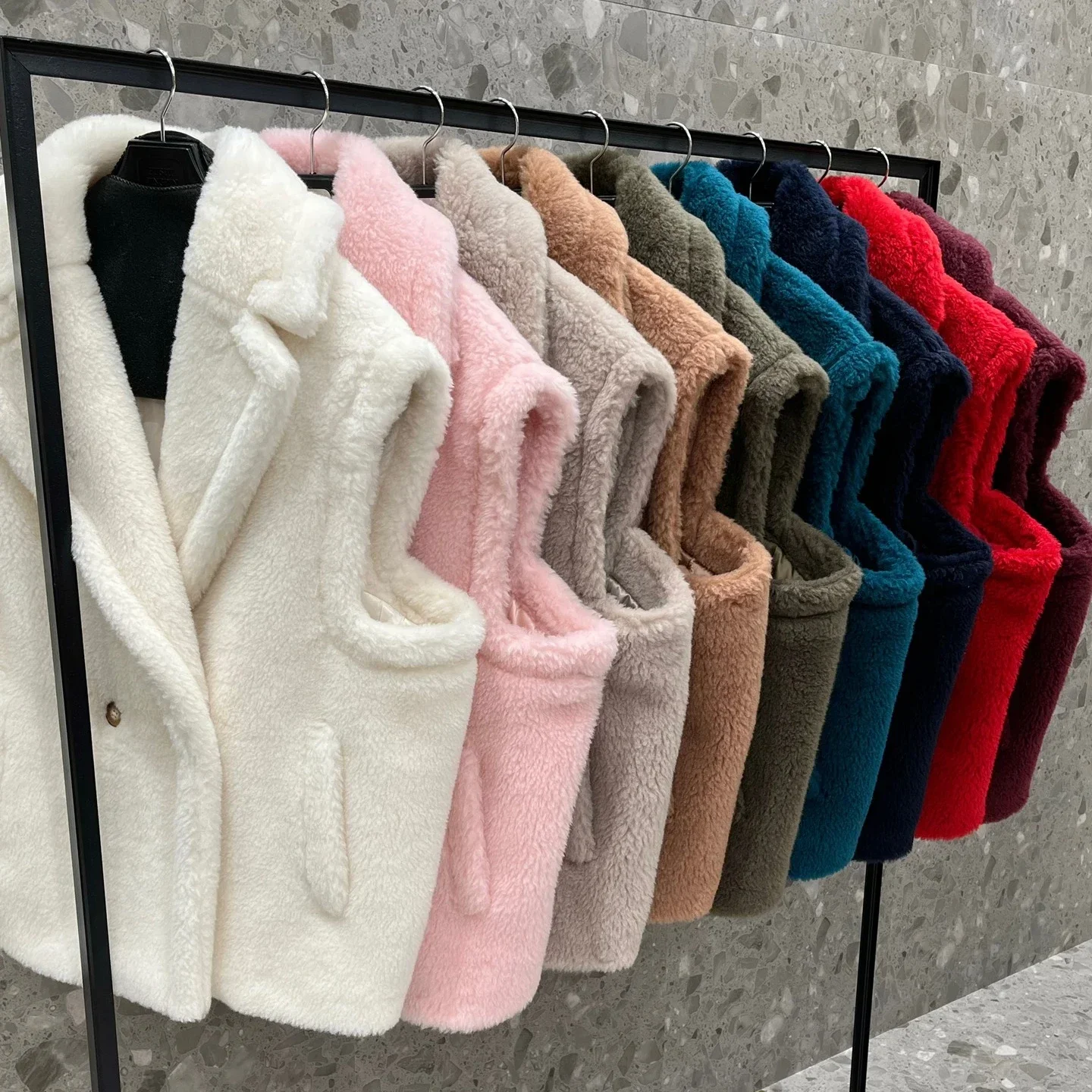 

Womens Teddy Bear Vest Jacket High Quality Alpaca Wool Large Lapel Mara Vest Womens Short Warm Jacket 2024 Winter Women