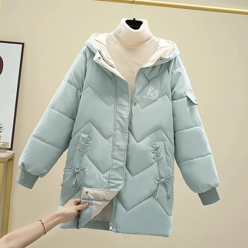 Cotton Puffer Coat Female Winter New Jacket Woman Down Jacket Long Coat Hooded Parkas Fashion Warm Outwear Thick Zipper Overcoat