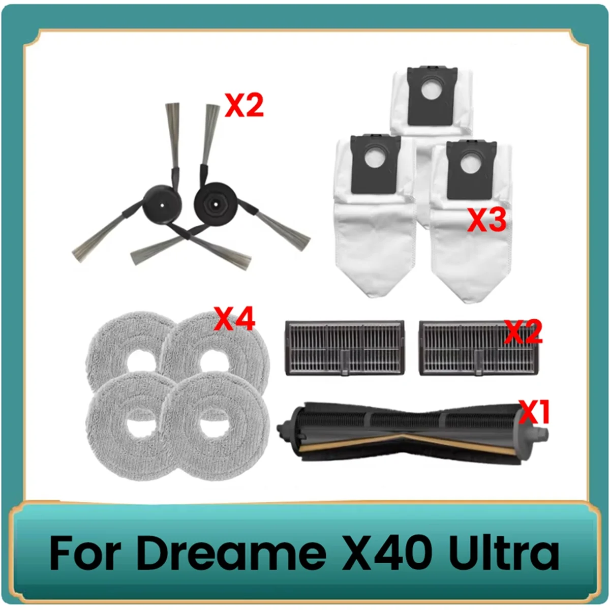 

Hot sale 12PCS for X40 Ultra Vacuum Cleaner Parts Cutting Hair Anti- Roller Brush Side Brush Filters Mop Dust Bags