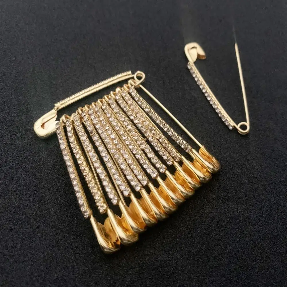 Gold Rhinestone Safety Pins Brooches Sweater Shawl Clips For Women Clothing Hat Accessory For Women