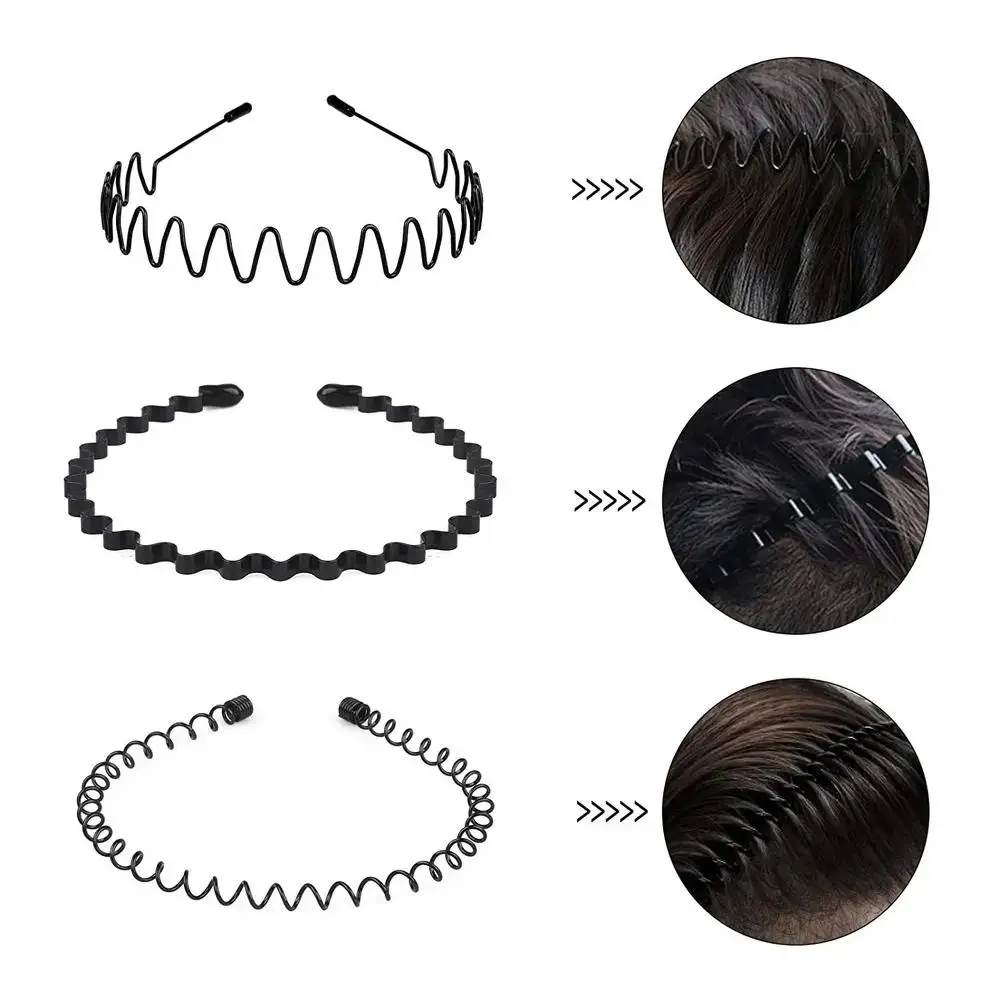 Fashion Metal Hair Band for Men Women Unisex Black Wavy Hair Head Hoop Band Sports Headband Hairband Hair Accessories Gift