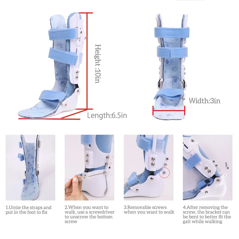 1Pcs Adjustable AFO Drop Foot  Support-Children Ankle Corrector Brace -Ankle Joint Varus Valgus Calf Fracture Fixer Removable