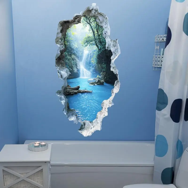 -1PC Hole Valley Waterfall Scenic Wall Stickers Landscape Wall Stickers For Bedrooms Room Bathroom Home Decoration Stickers