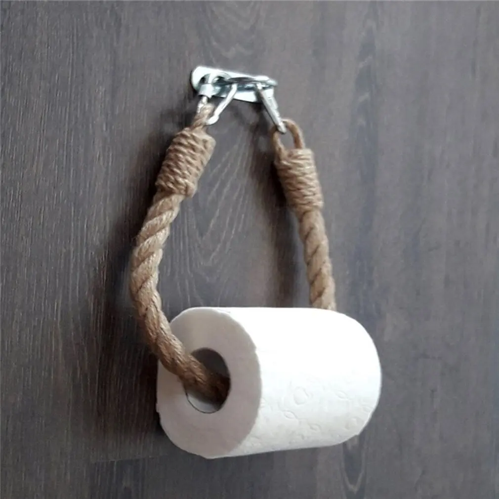 Nail-free Paper Towel Holders Rack Bathroom Towel Hook Toilet Paper Holder Towel Rack Beige Hemp Color