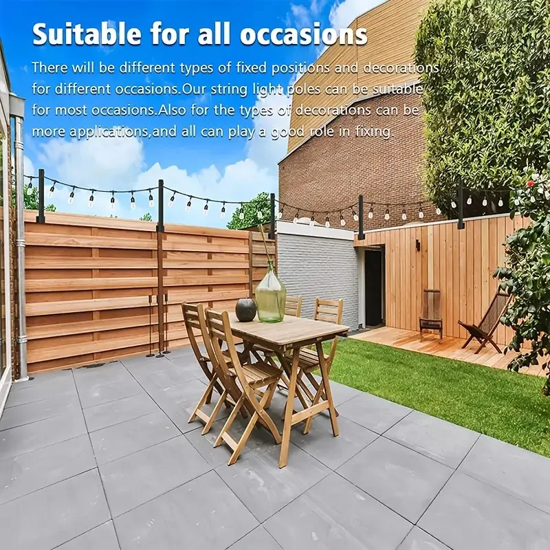 4Pcs Freestanding Outdoor String Light Support Poles Independent Lamp Stands For Backyard Garden