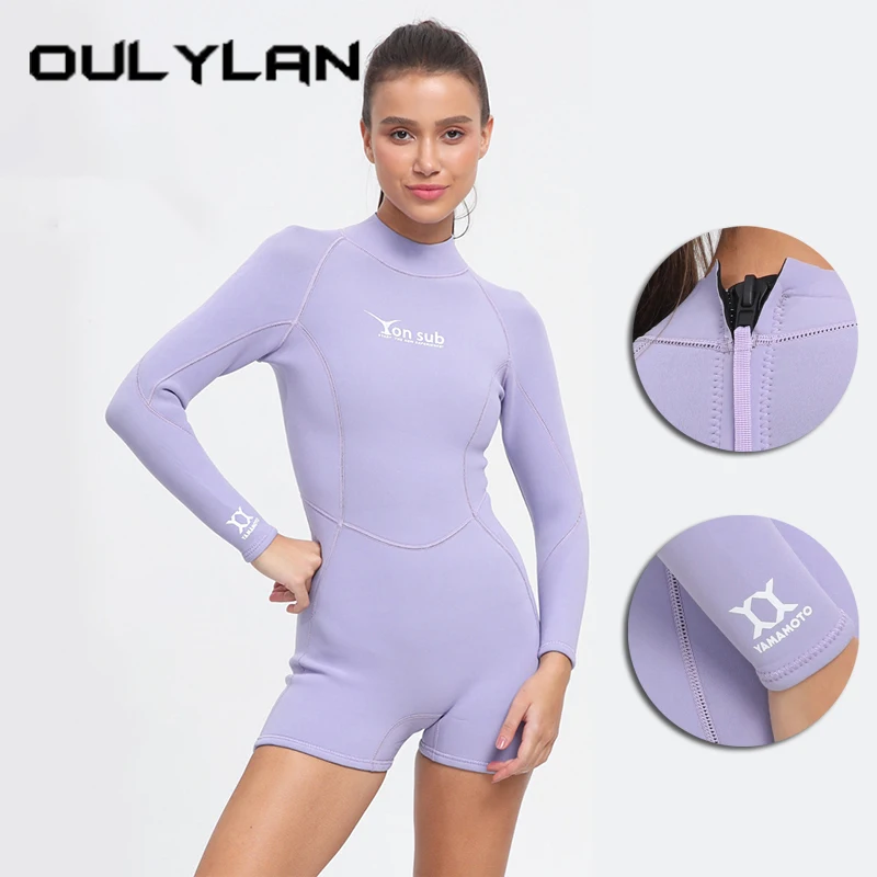 

Oulylan 3MM Neoprene Fabric Wet Suit Long Sleeve Keep Warm Wetsuit Female Scuba Snorkeling Drifting Diving Suit With Back Zipper