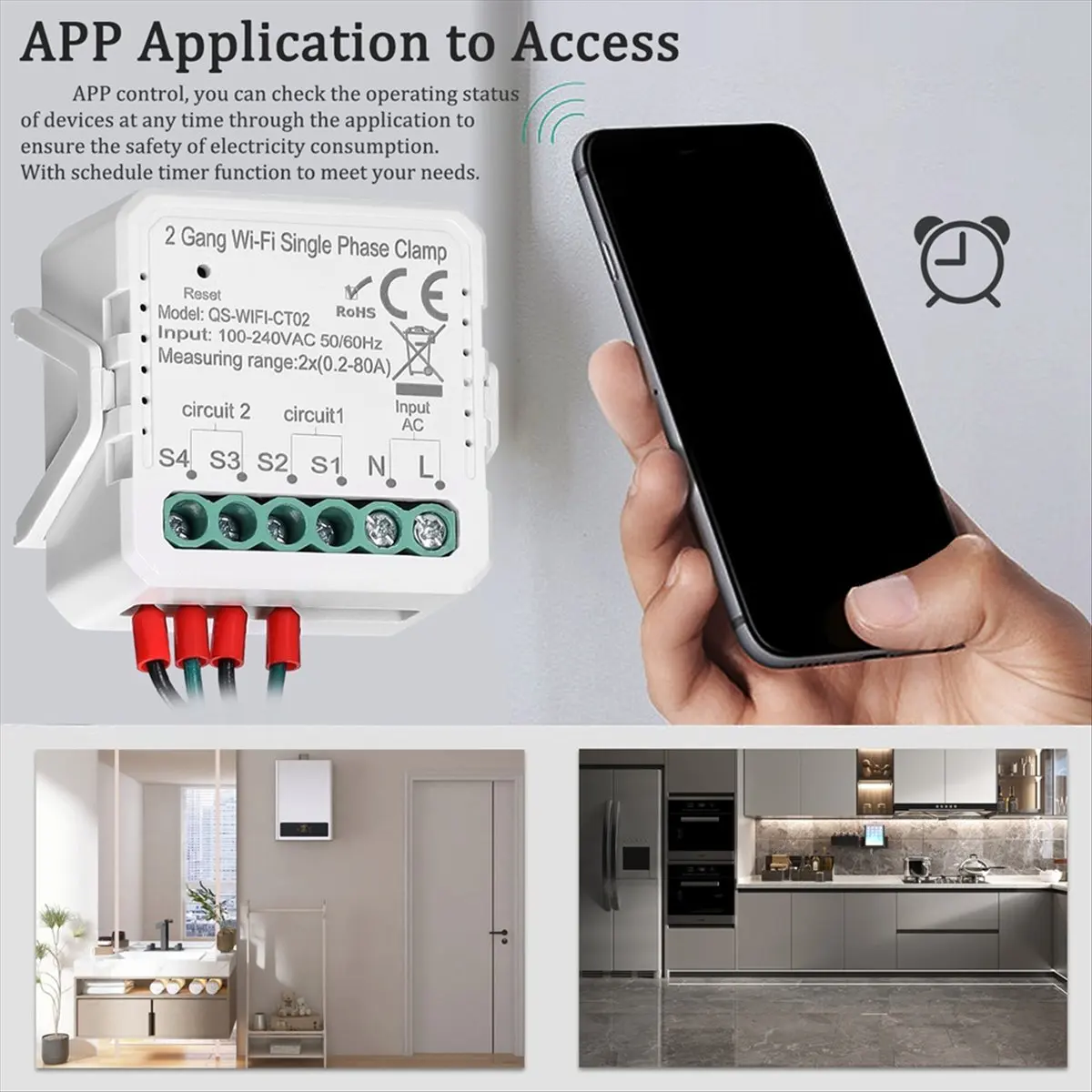 

(BABQ) Умный счетчик электроэнергии Tuya WiFi 80A, однофазный, с зажимом, для солнечных батарей, двунаправленный, с управлением через приложение, 2-канальный