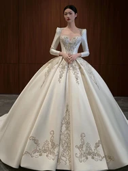 Maria Exquisite Wedding Dress Long Sleeve Satin Embroidery Simple Elegant Bridal Gowns Customize Vestido De Novia Customized