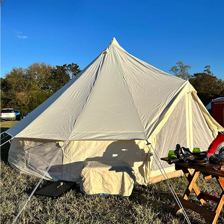 canvas bell shaped tent for winter, white luxury 900D Oxford heavy-duty tent with side wall vents