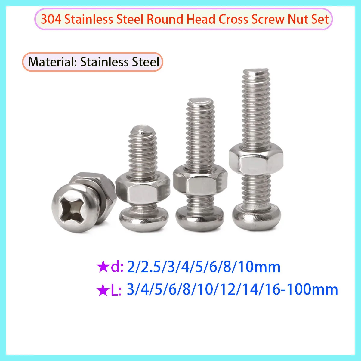 

304 Stainless Steel Two-piece Cross Circular Disc Head Bolt Nut Combination Kit