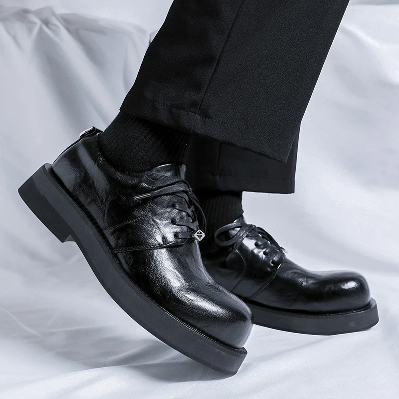 Original Design Hight Quality Genuine Leather Shoes For Men's Black Hombre Daily Business Casual Dress Height Increasing Shoes