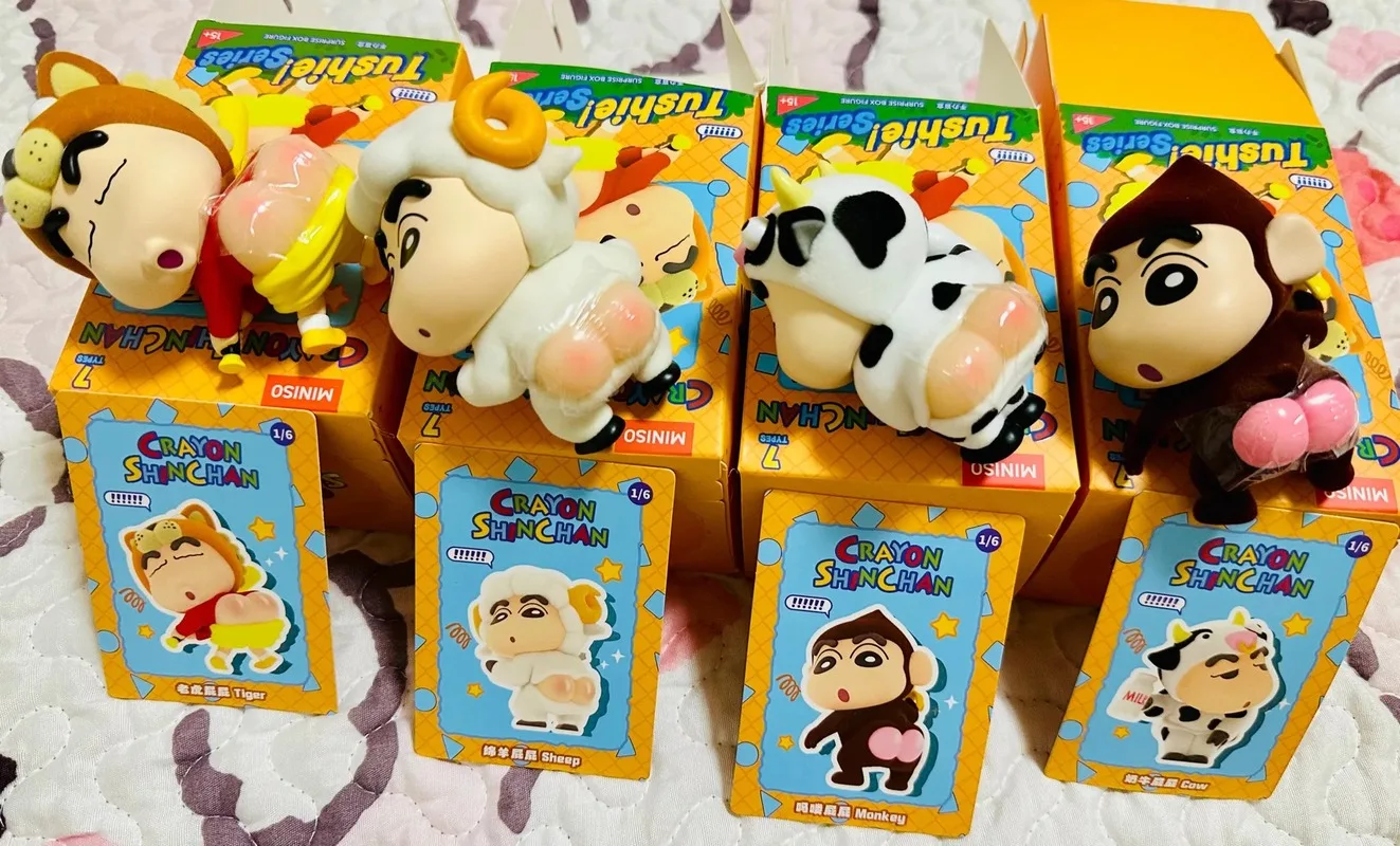 Genuíno miniso crayon shin-chan bonito animal bunda série caixa cega engraçado colecionável figura de ação decorações novidade presente modelo