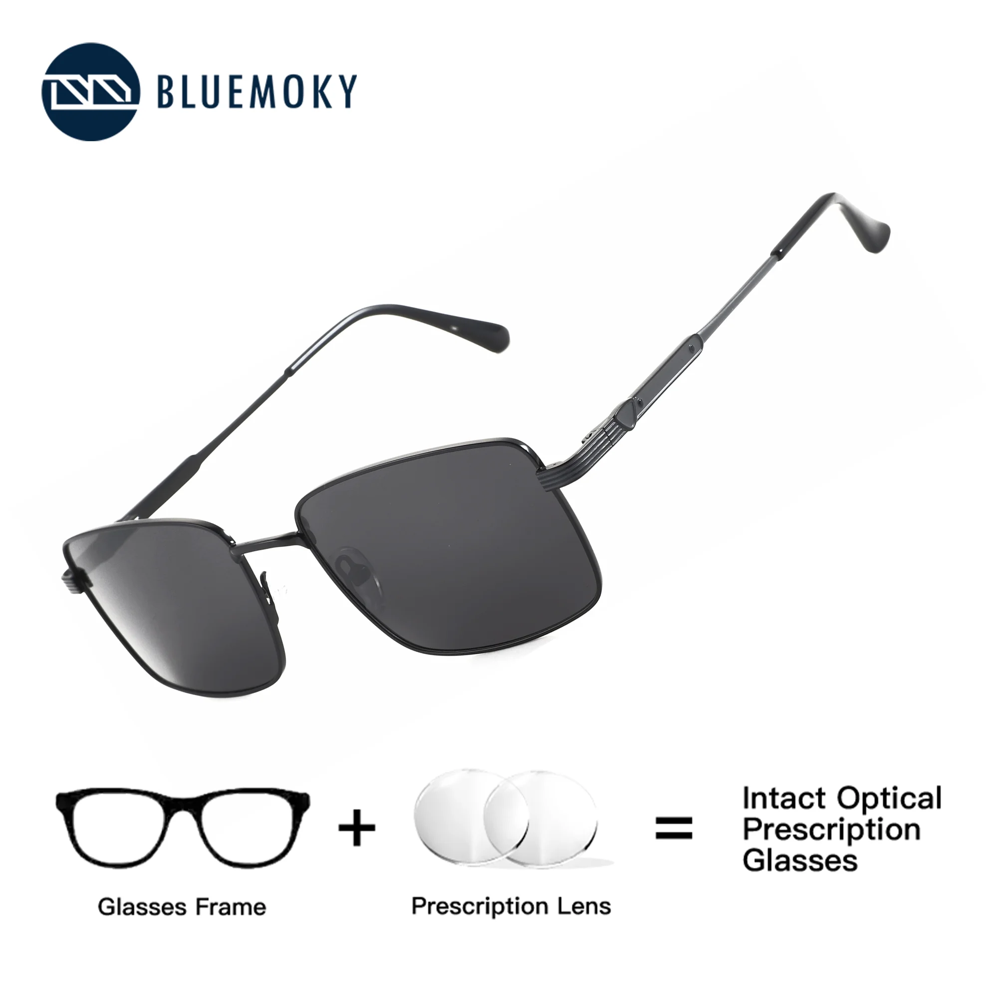 BLUEMOKY M Size Square Prescription Sunglasses For Men Alloy Polarized UV400 Sunscreen Optical Multifocal Myopia Degree Glasses