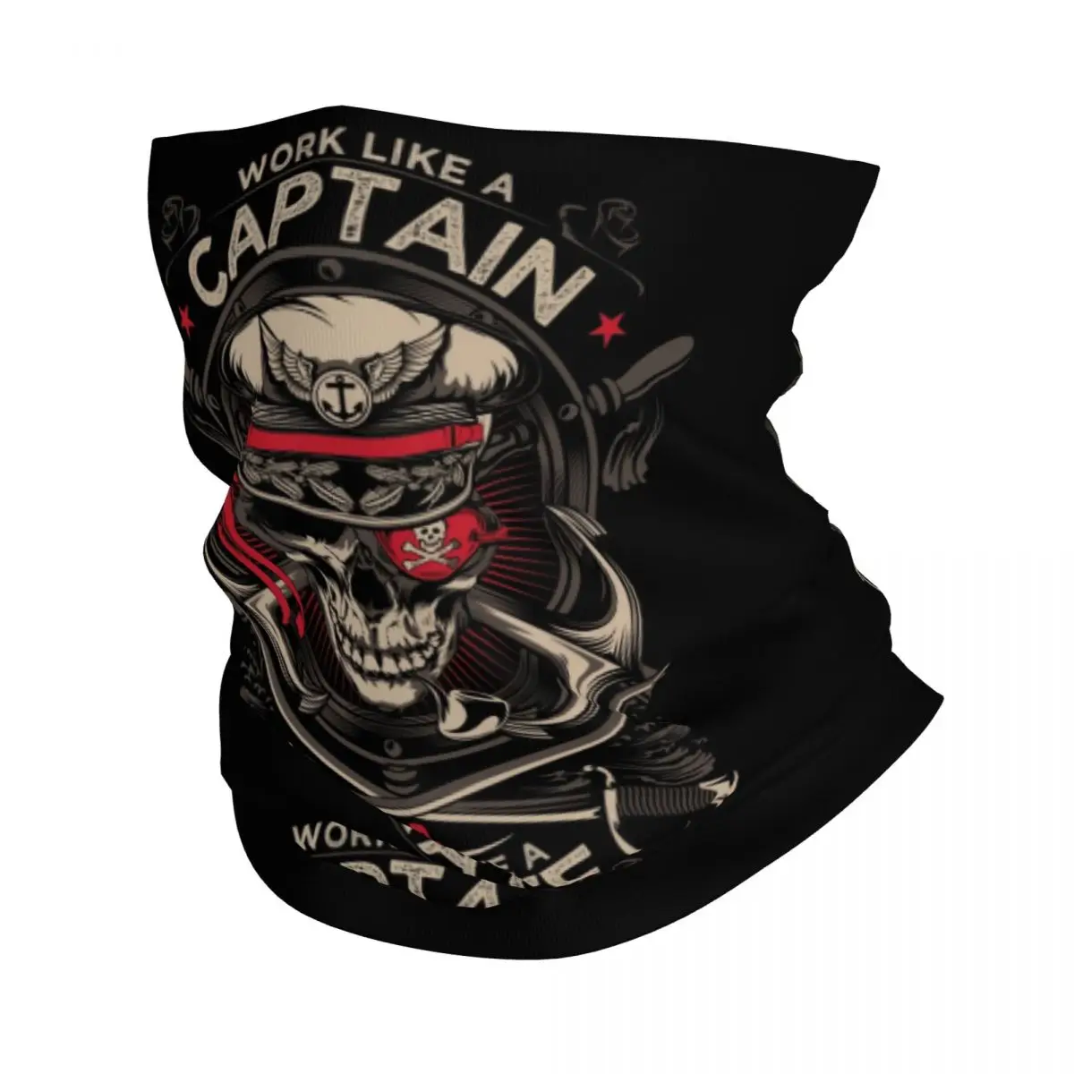 Work Like A Captain Party Like A Pirate Bandana Neck Gaiter for Hiking Running Wrap Scarf Nautical Skull Sailor Balaclava Warmer