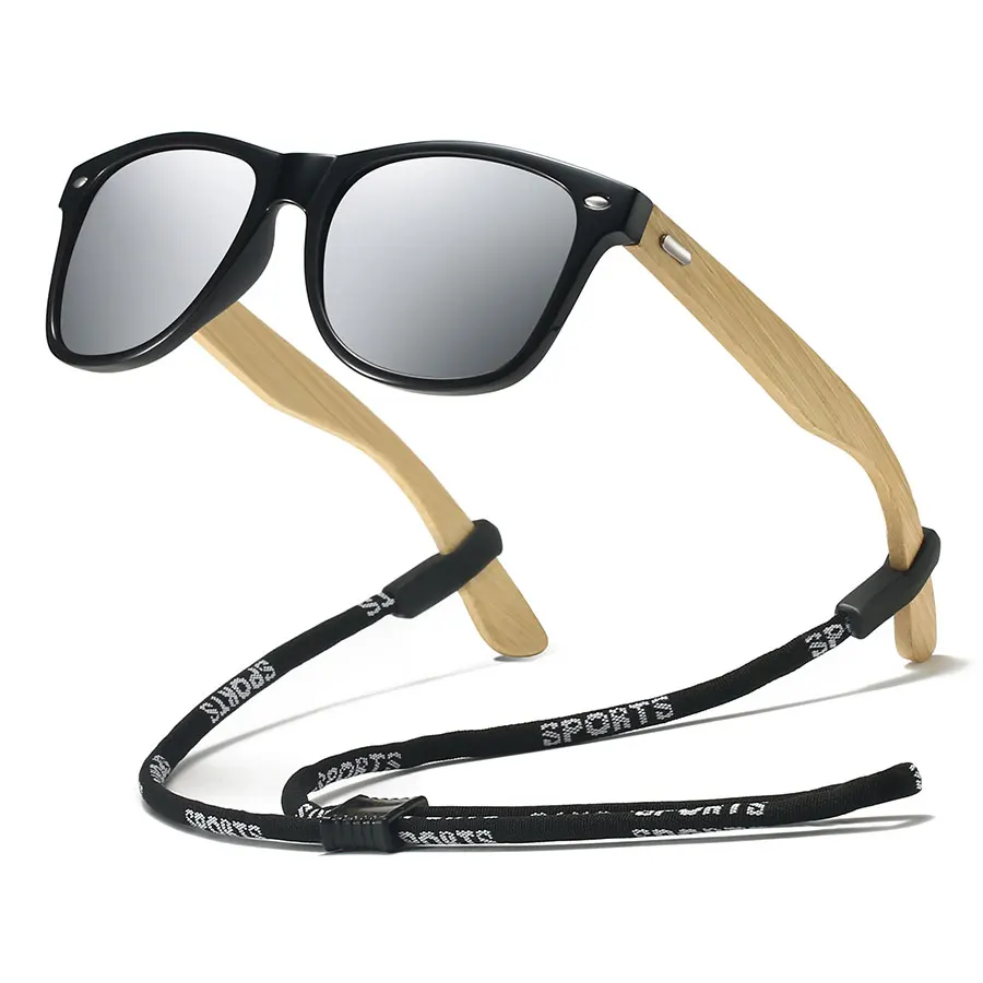 Vintage-Sonnenbrille mit quadratischem Holzrahmen und Kette, trendige Designer-Sonnenbrille für Männer und Frauen zum Fahren, Angeln und für den Außenbereich