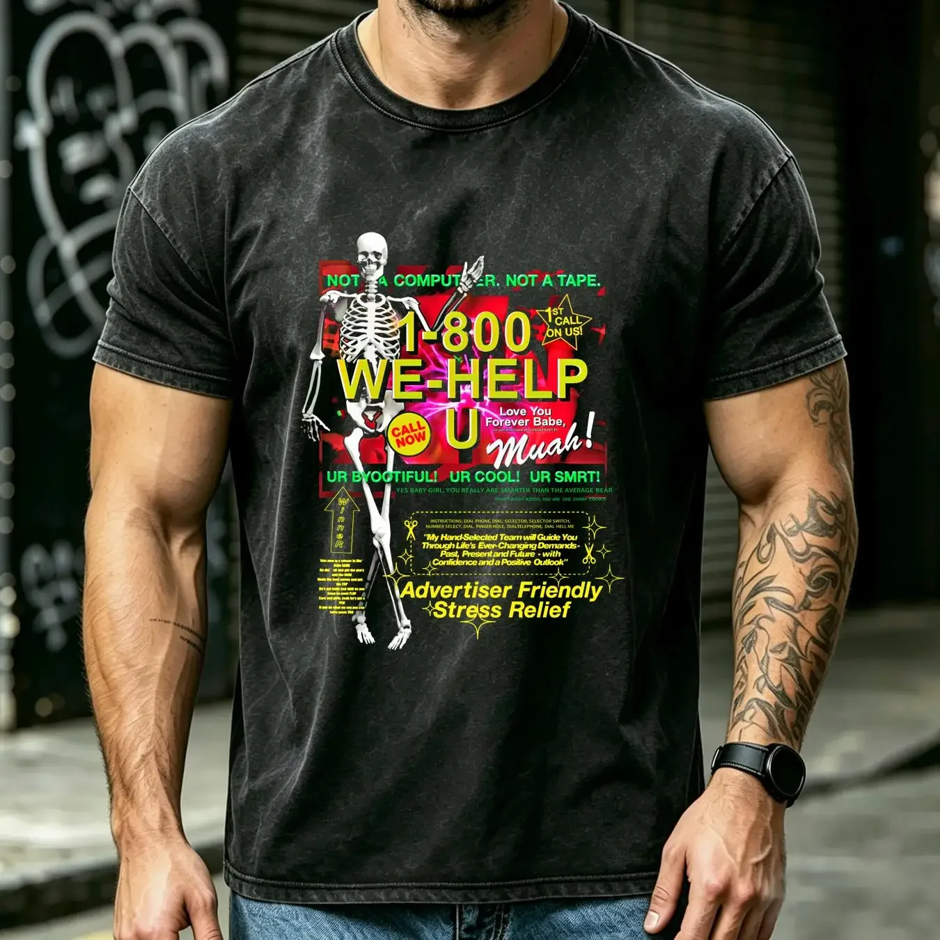 washed T Shirt Sam Hyde Small 1 800 We Help U MDE Happy World   vintage Washed Stylish designer clothes Stretched fashion