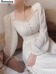 2024 Summer New Women Fashion Elegant White Midi Dresses Vintage Princess Female Party A Line Clothes pardios