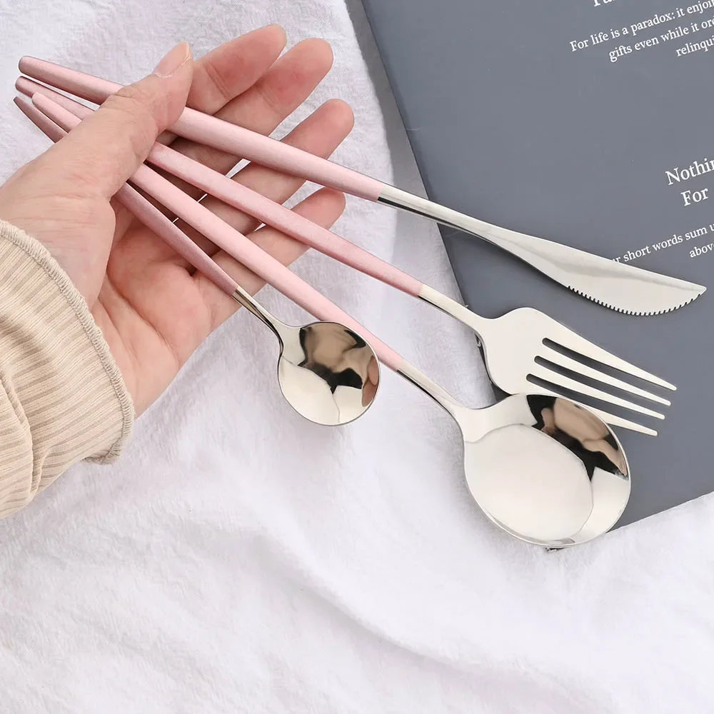 24Pcs Stainless Steel Silverware Set Knife Fork Spoon Dinnerware Set Kitchen Tableware Gift Flatware Cutlery Set