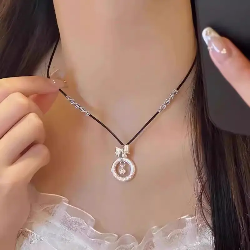 999Pure Silver Pendant Princess Butterfly Connected to Xiangyun Peace BucklediyBell Braid Rope Silver Plated Necklace Valentine'