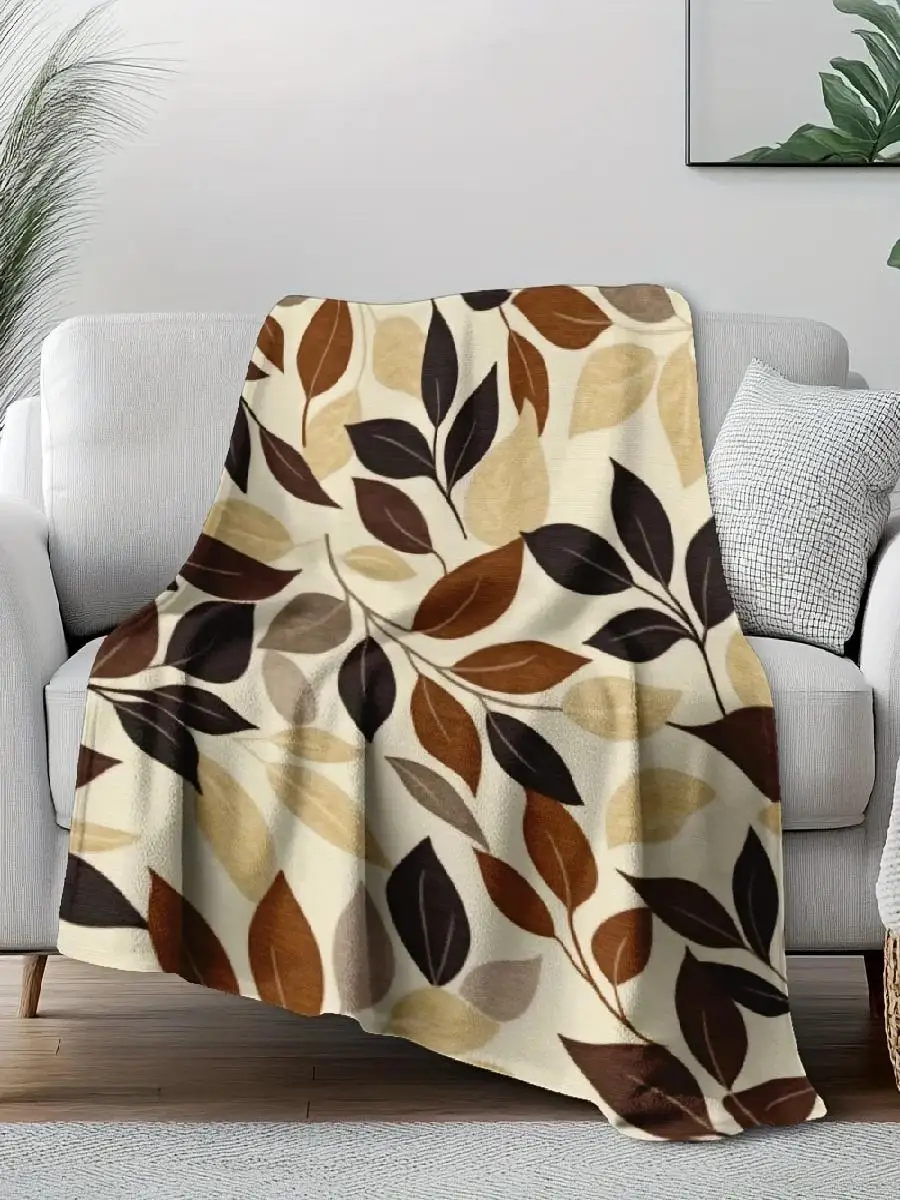 Autumn Leaf Pattern Throw Blanket Warm Brown and Beige Design for Cozy Living Room Decor NatureHomeStyle Gift for Her