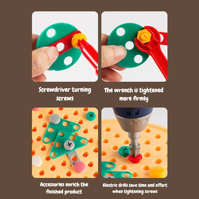 4 أنواع من أدوات إصلاح الأطفال الإبداعية لعبة ألغاز الصور المقطوعة مع مجموعة أدوات برغي الحفر الكهربائية للأطفال ألعاب تعليمية ذاتية الصنع هدايا #4