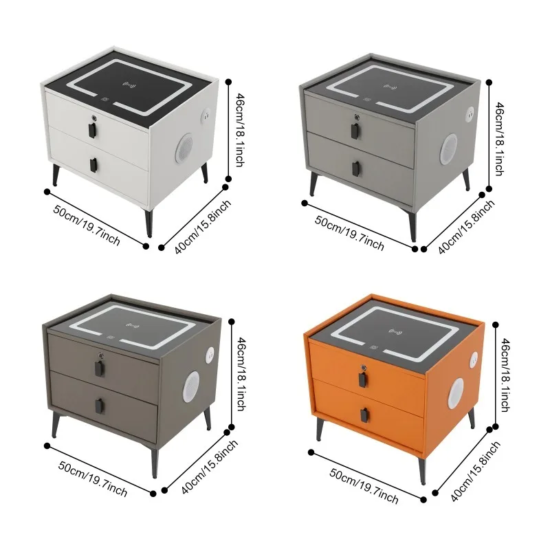 Modern Rectangular Bedside Table with Drawers Bluetooth Speaker Smart Bedside Table Bedside Table with Light USB& Wireless Charg