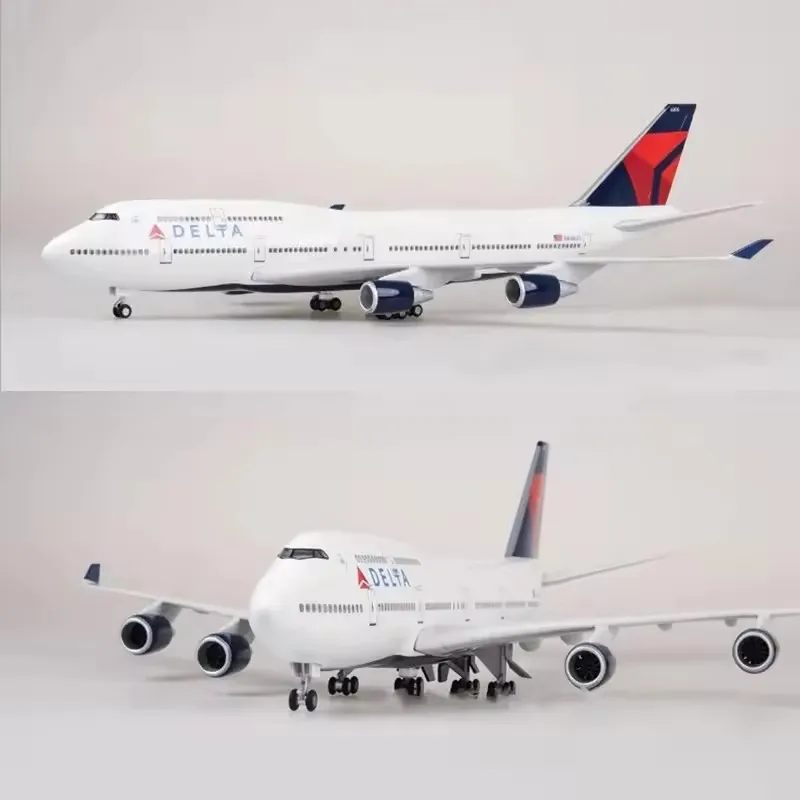 1/150 Scale B747 Airplane Model Delta Air Lines 47cm Die-cast Resin Airplane With Led Lights And Wheels For Decoration Or Gifts