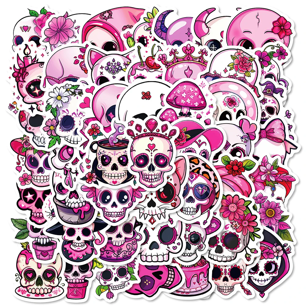 

10/30/50pcs Gothic Pink Skull Cartoon Graffiti Stickers Aesthetic Girl Halloween Decals Luggage Laptop Waterproof Sticker Decor