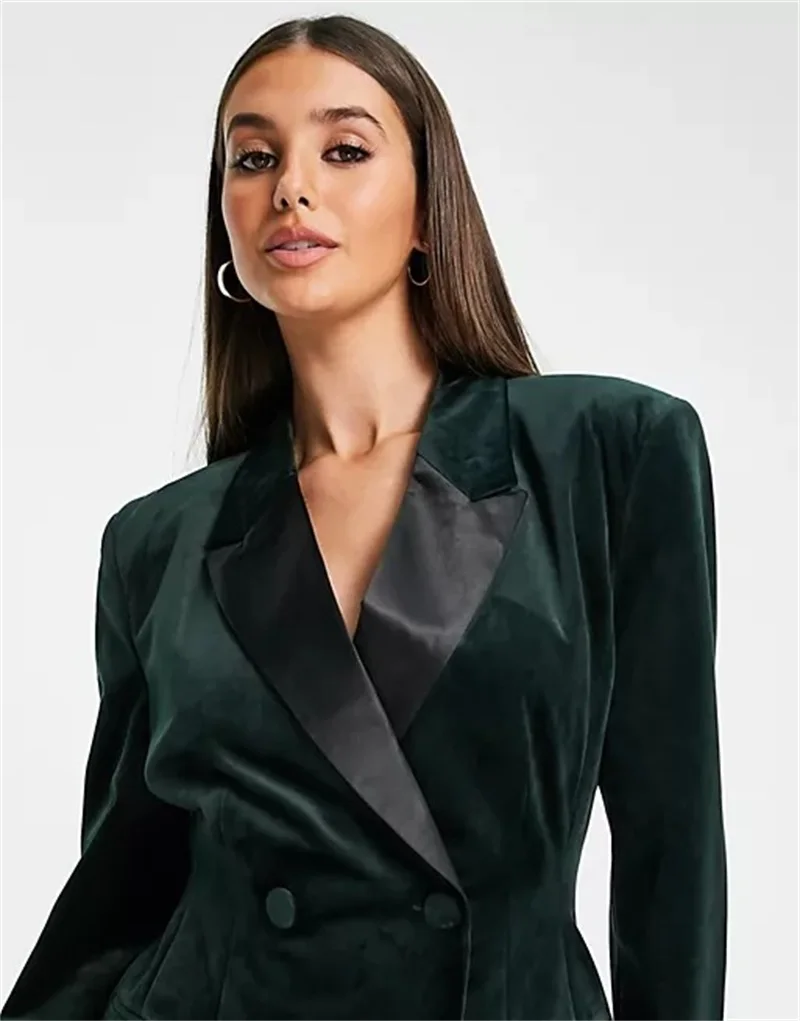 Trajes de terciopelo de moda para mujer, conjuntos de oficina, de doble botonadura esmoquin, Blazer de 2 piezas + Pantalones formales para boda, fiesta de graduación y noche, hechos a medida