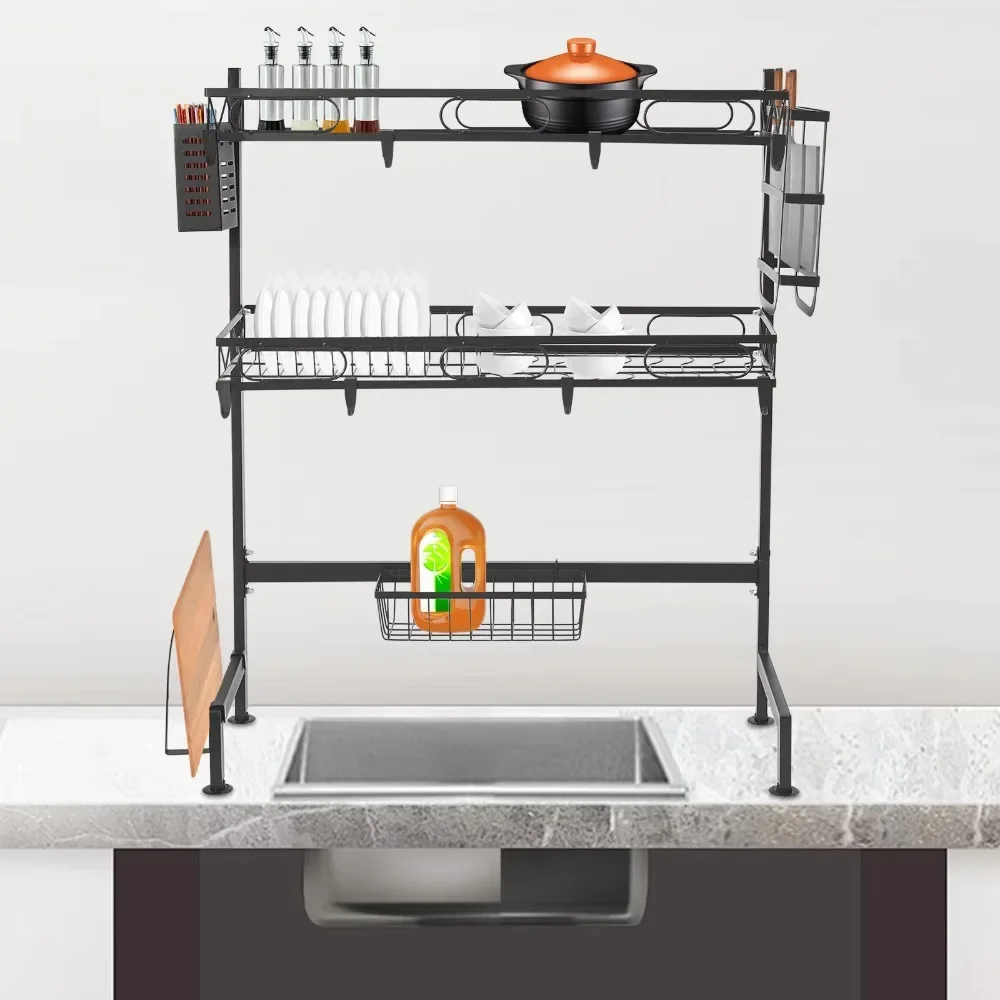

2 держателя столовых приборов, большая сушилка для организации кухонной стойки, сушилка для посуды над раковиной, 2-уровневая, нержавеющая сталь