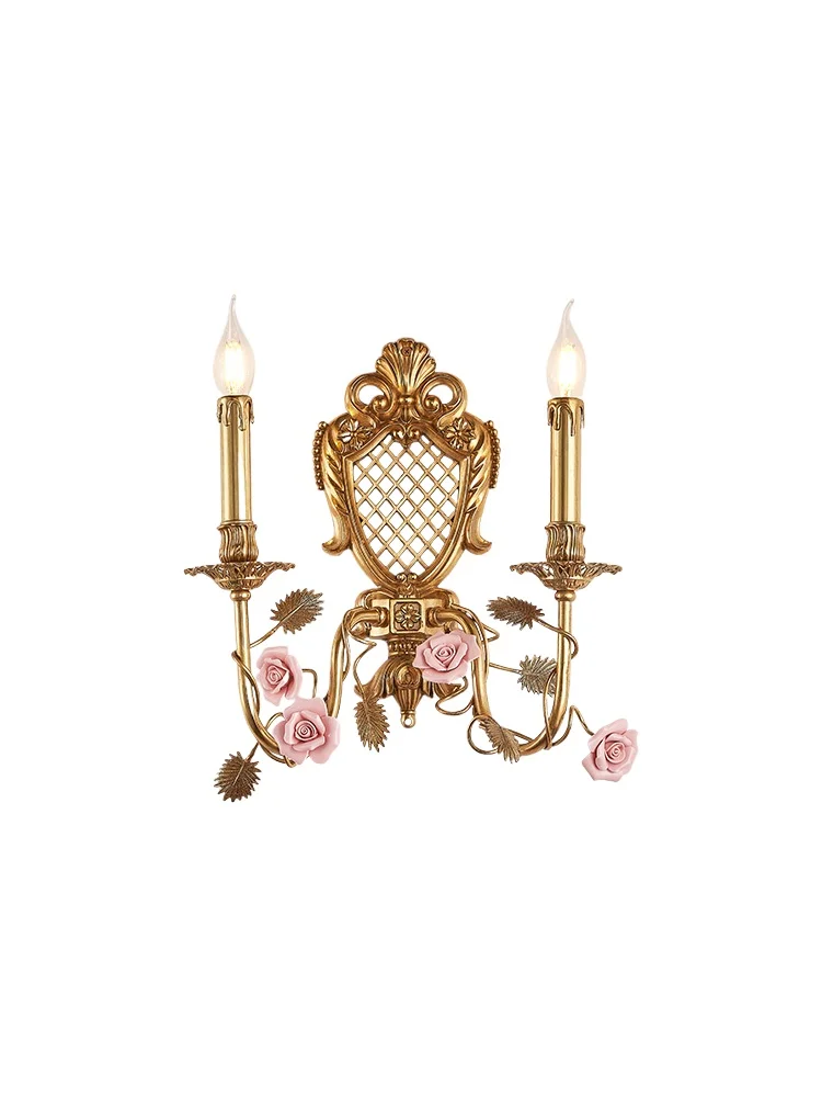 

French full copper wall lamp warm and romantic ceramic background wall lamp European style retro living room dining room