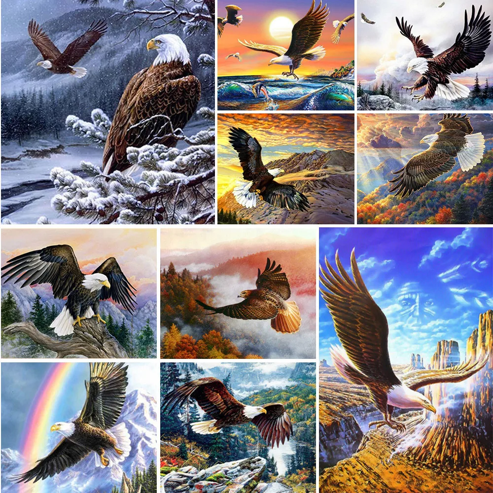 Meian 11/14CT Embroidery Painting Animal Eagle Cross Stitch Kits DMC Printed Canvas DIY Handmade Home Decoration