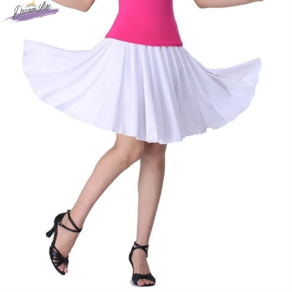 

Летняя одежда для кадриль, женская юбка, облегающая эластичная талия, латинский фитнес, молочный шелк, танцевальное платье, шифоновая ткань, V-образный вырез