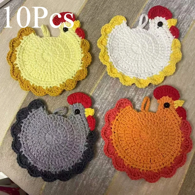 10Pcs Chicken Coaster Handmade Crochet, Adorable Lovely Cute Cartoon Chick Cup Mat Heat Insulation, Yarn Office Desk Home Gift