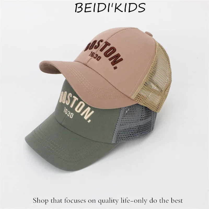 Doitbest Mesh Child Baseball Cap Summer Hip Hop Boston Letters Autumn Kids Sun Hats Boys Girls Caps Snapback Peaked Hat Gorras