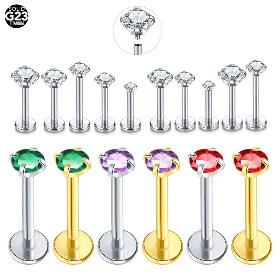 1/5PCS Titanium Piercing Labret Lip Studs 2/3MM CZ Crystal Ear Cartilage Tragus Helix Piercing Daith Lobe Earring Jewelry 18/16G