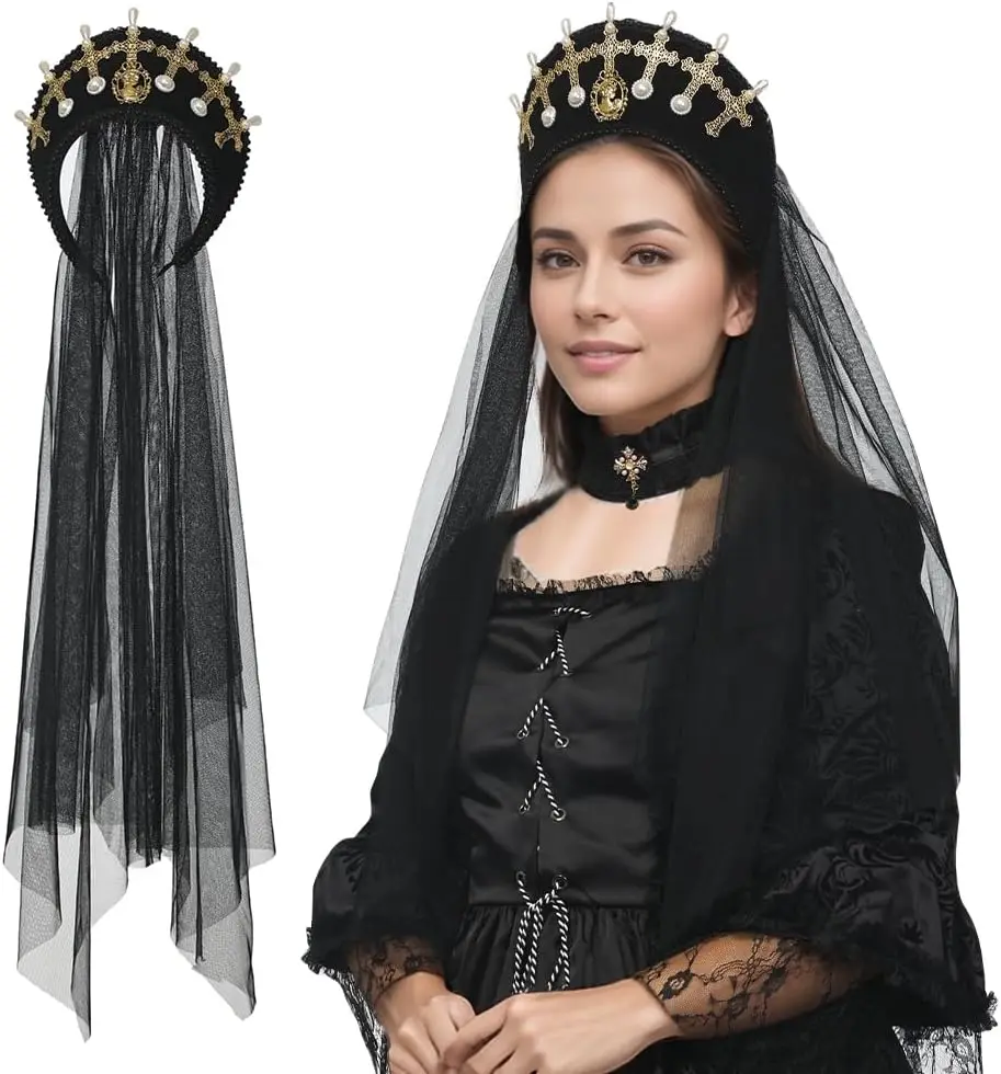 FAD-4U آن بولين قبعة تيودور غابل هود كاب إليزابيث أغطية الرأس عصر النهضة زي غطاء الرأس للنساء تأثيري الطرف