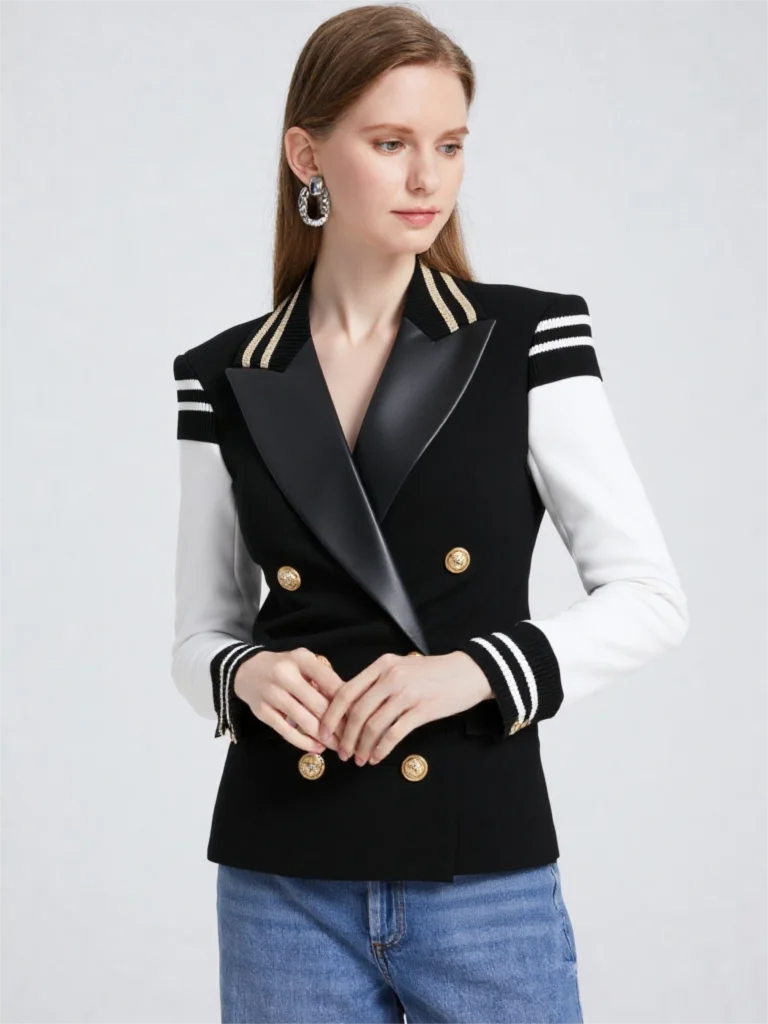 23220 Spot Spring And Autumn 2024 New Fashion Stitching Pu Leather Long Sleeve Blazer Jacket Baseball Jacket Women