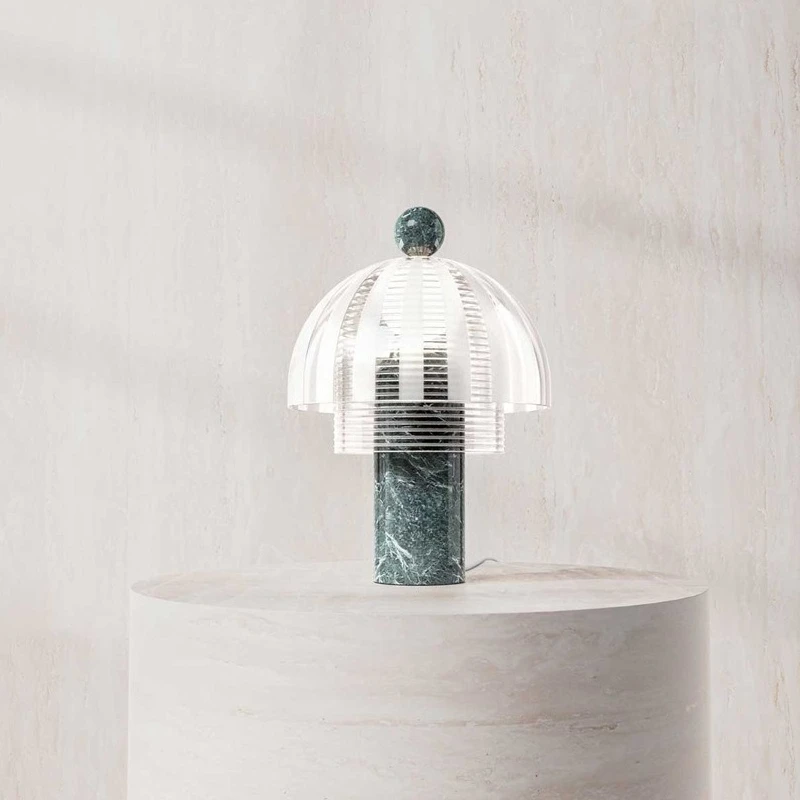 Bedroom stylish decorative glass enclosure lamp bedside marble table lamp
