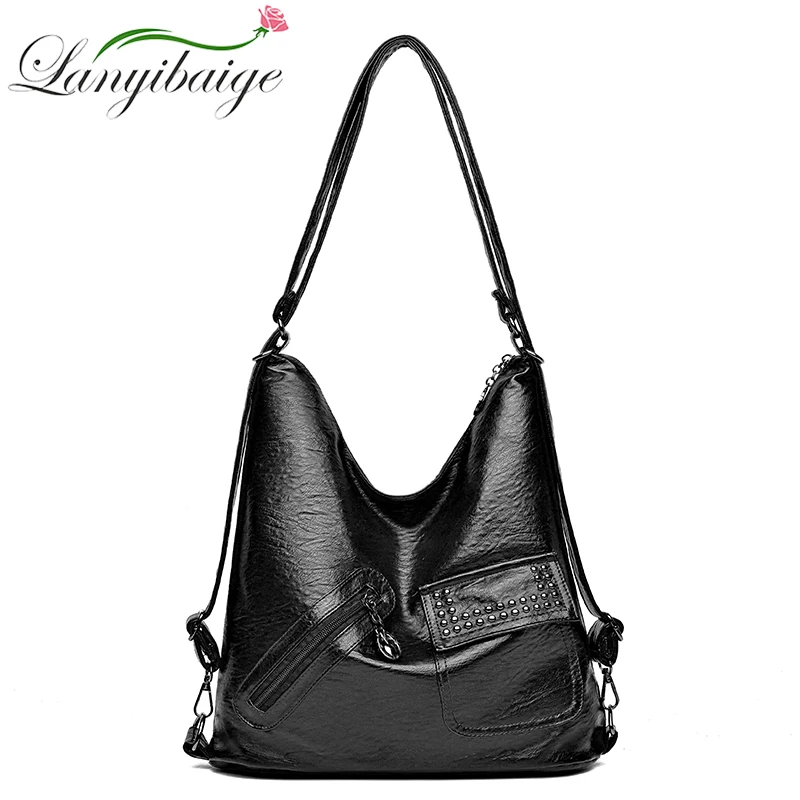 Leather Luxury Handbags women bags designer Multifunction Shoulder Bags For Women 2024 Travel Back Pack Mochila Feminina Sac New