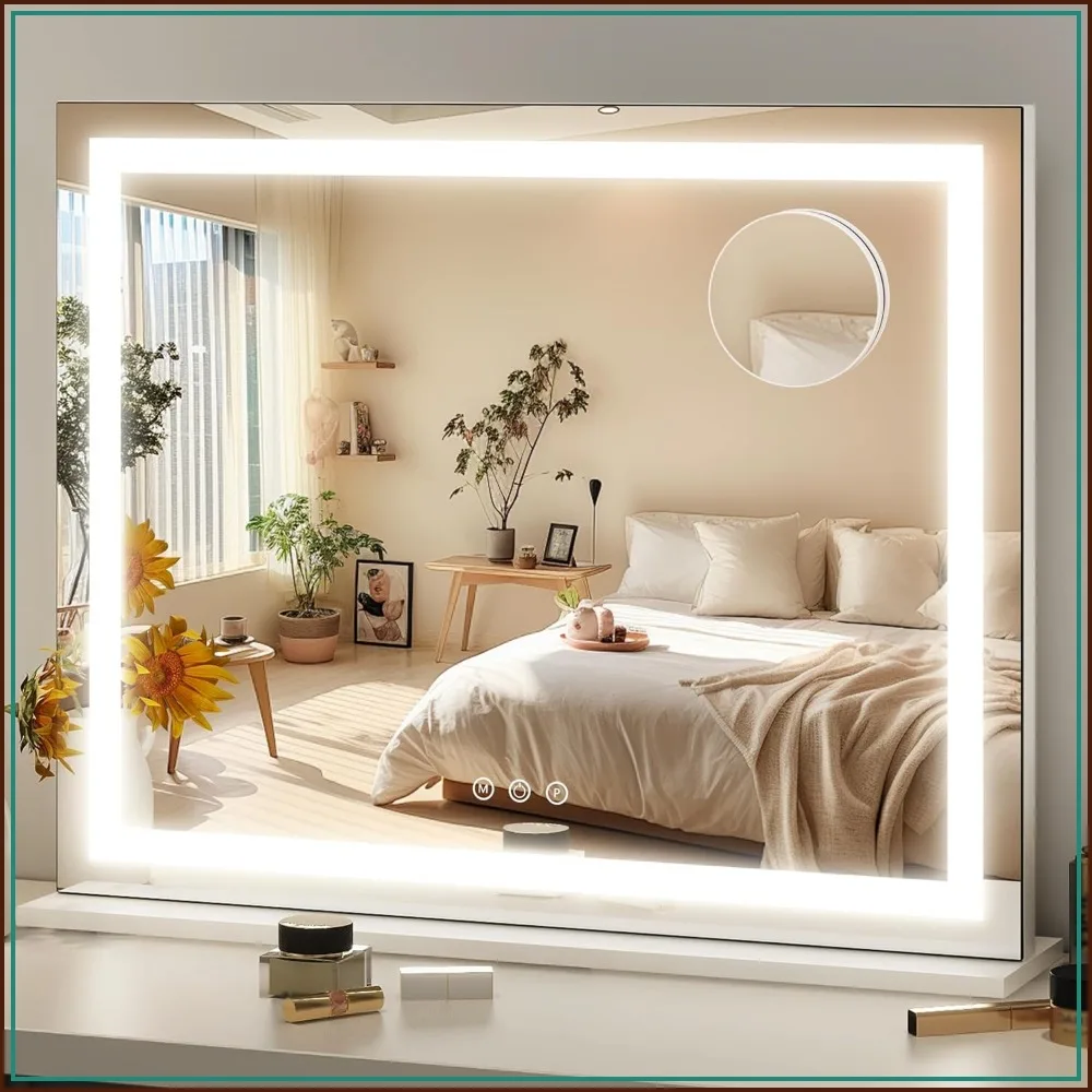

23x18 inch Vanity Mirror with Lights, LED Makeup Mirror, 3 Color Modes & Dimmable, Hollywood Style, Wall-Mounted or Tabletop, Square White
