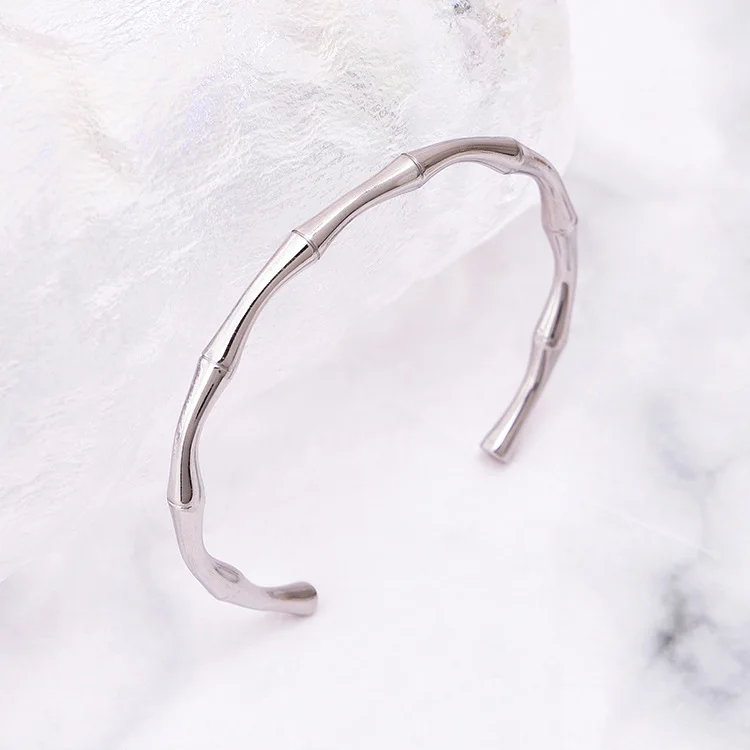 Dainty Bamboo Gold Bar Bracelet for Women Simple Delicate Thin Cuff Bangle Hook Bracelet Gold Plated Handmade Minimalist image 3