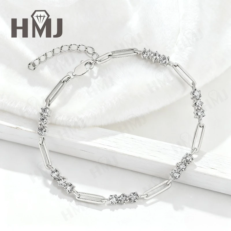

Moissanite Bracelet 3.0mm Round Cut D Color 925 Sterling Silver Birthday Anniversary Gift Charms Pass Diamond Tester 16+3cm