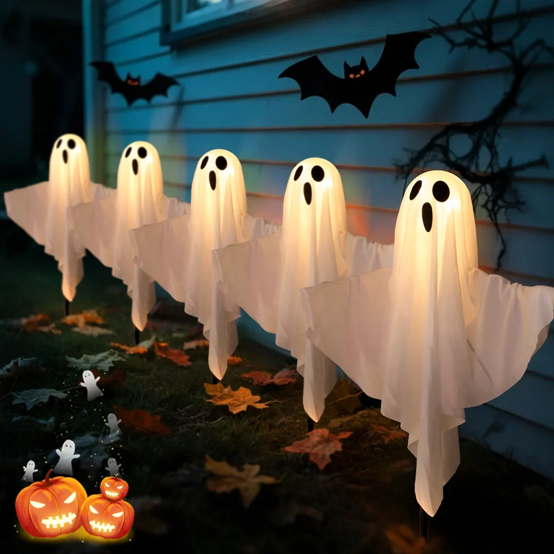 

For solar luminous little ghost plugging light strings Halloween atmosphere decoration outdoor garden decoration ornaments