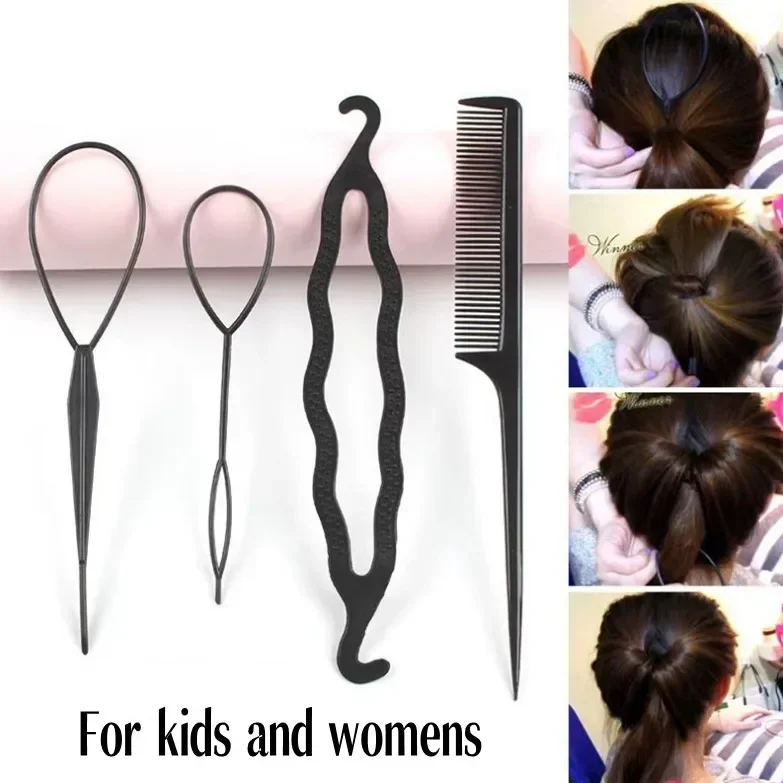 1-4pcs Magic Topsy Tail Hair Braid Ponytail Styling Clip Bun Maker for Girls Hairstyles Plastic Hair Loop Styling Tool