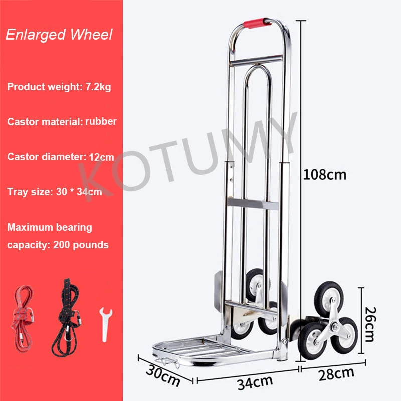 Stair Climbing Cart Folding Trolley Heavy Duty Portable Hand Truck Dolly Cart Adjustable Handle PU Rubber Wheel Upstairs Cargo