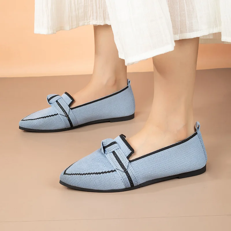 Damen-Flats 2026 Neue Gestrickte Slipper Atmungsaktive Bequeme Einfarbige Schuhe Lässige Spitzzehen-Wanderschuhe Sneakers für Damen – Detail 11